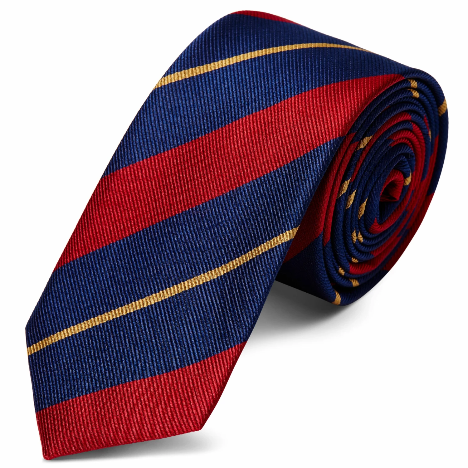 Trendhim Cravate en soie Ă rayures bleu marine, rouge et or - 6 cm