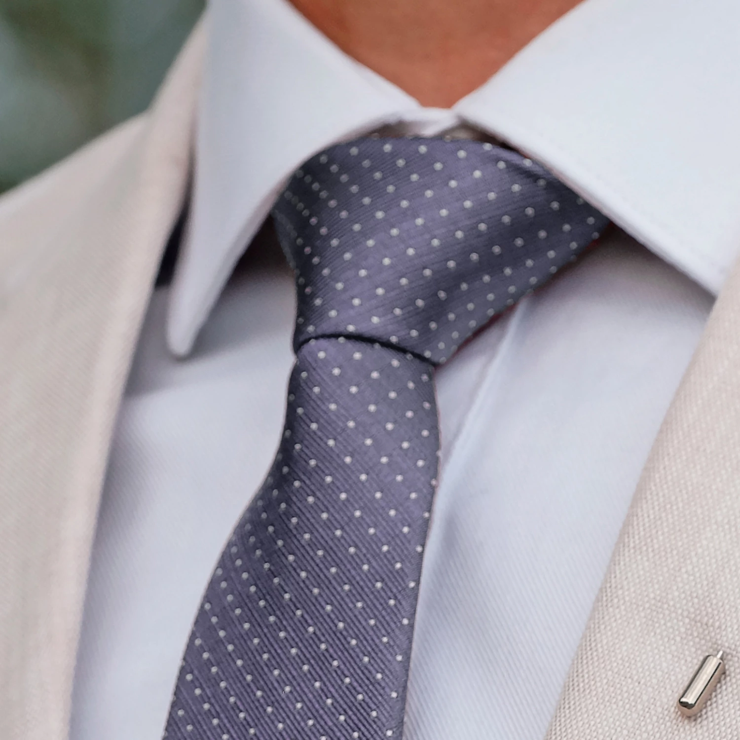 Trendhim Cravate en soie grise Ă pois blancs - 6 cm â Image 6
