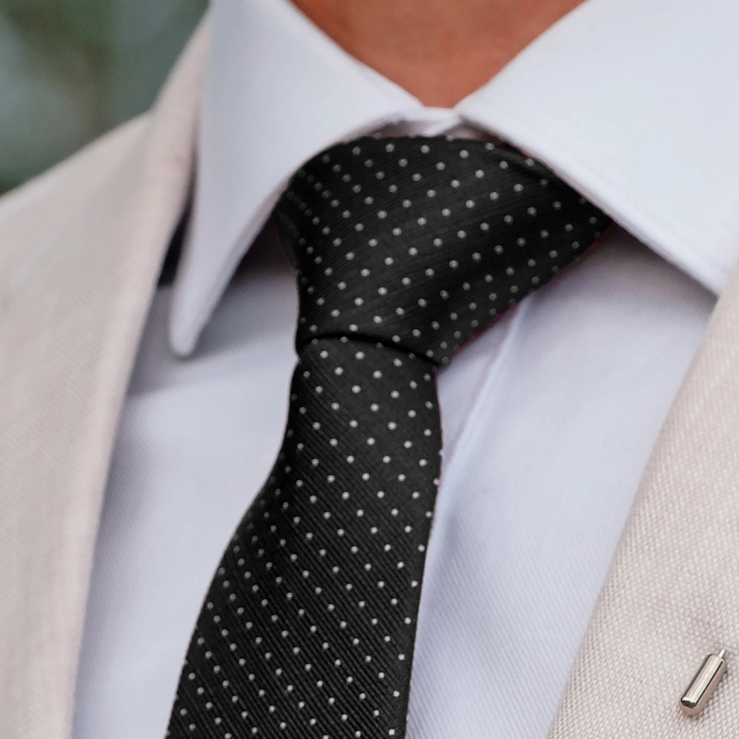 Trendhim Cravate en soie noire Ă pois blancs - 6cm â Image 4