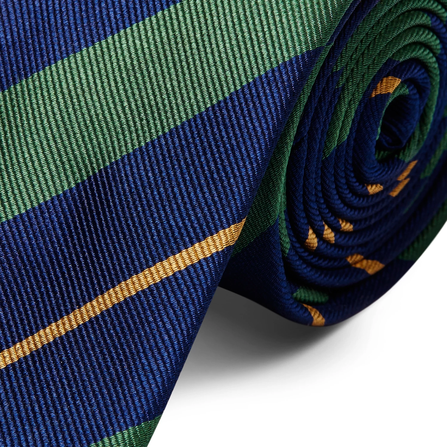 Trendhim Cravate en soie à rayures bleu marine, vertes et dorées - 6 cm – Image 2