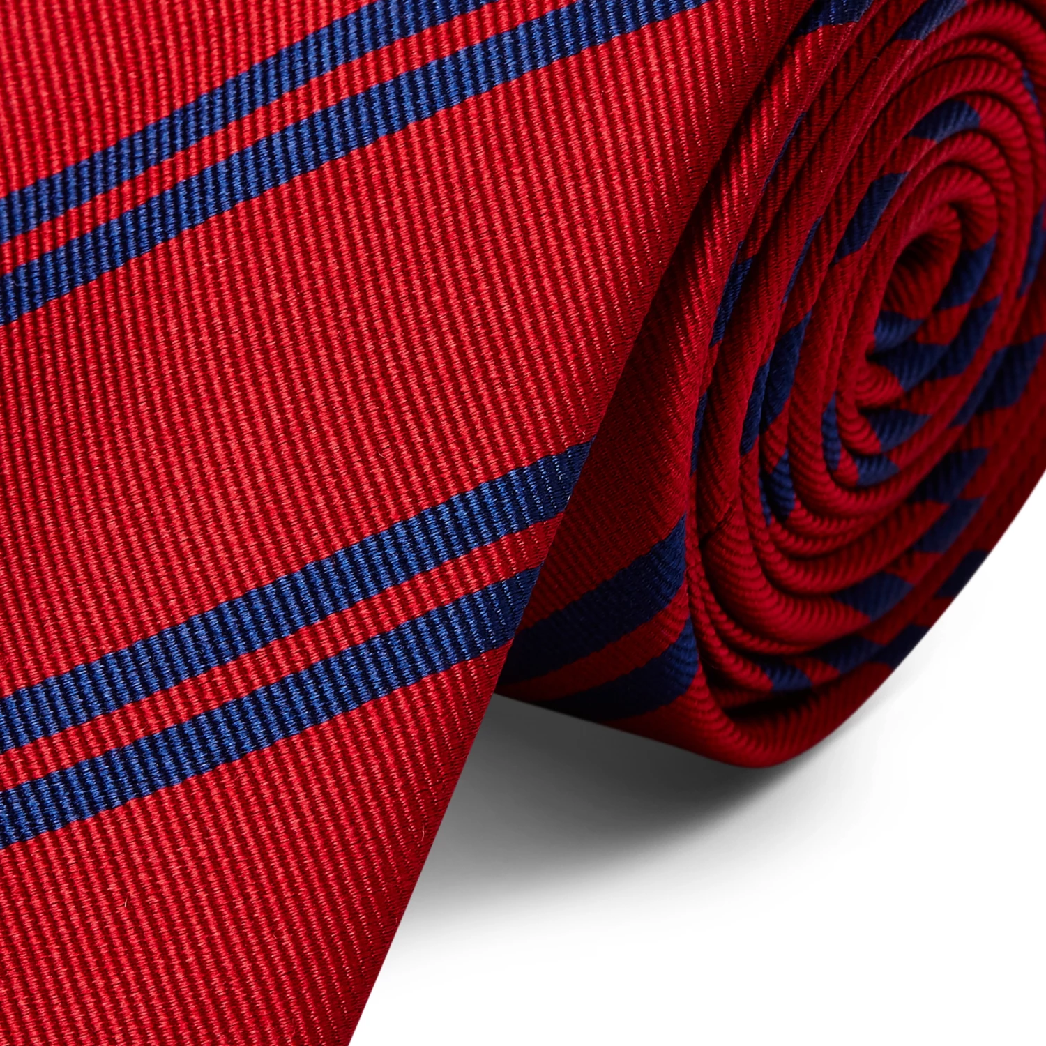 Trendhim Cravate en soie rouge écarlate à rayures bleu marine - 6 cm – Image 2