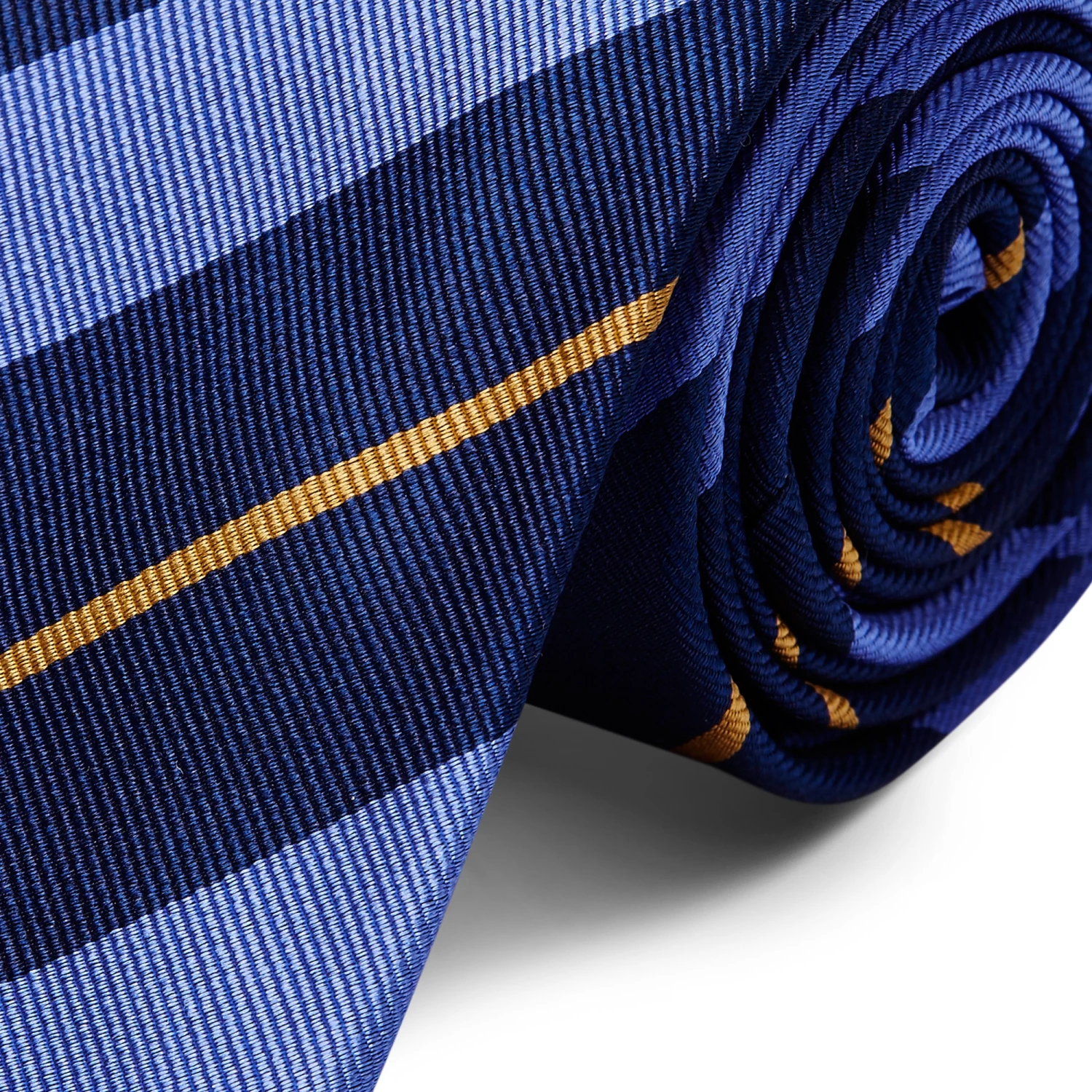 Trendhim Cravate en soie à rayures bleu marine, bleu pastel et or - 6cm – Image 2