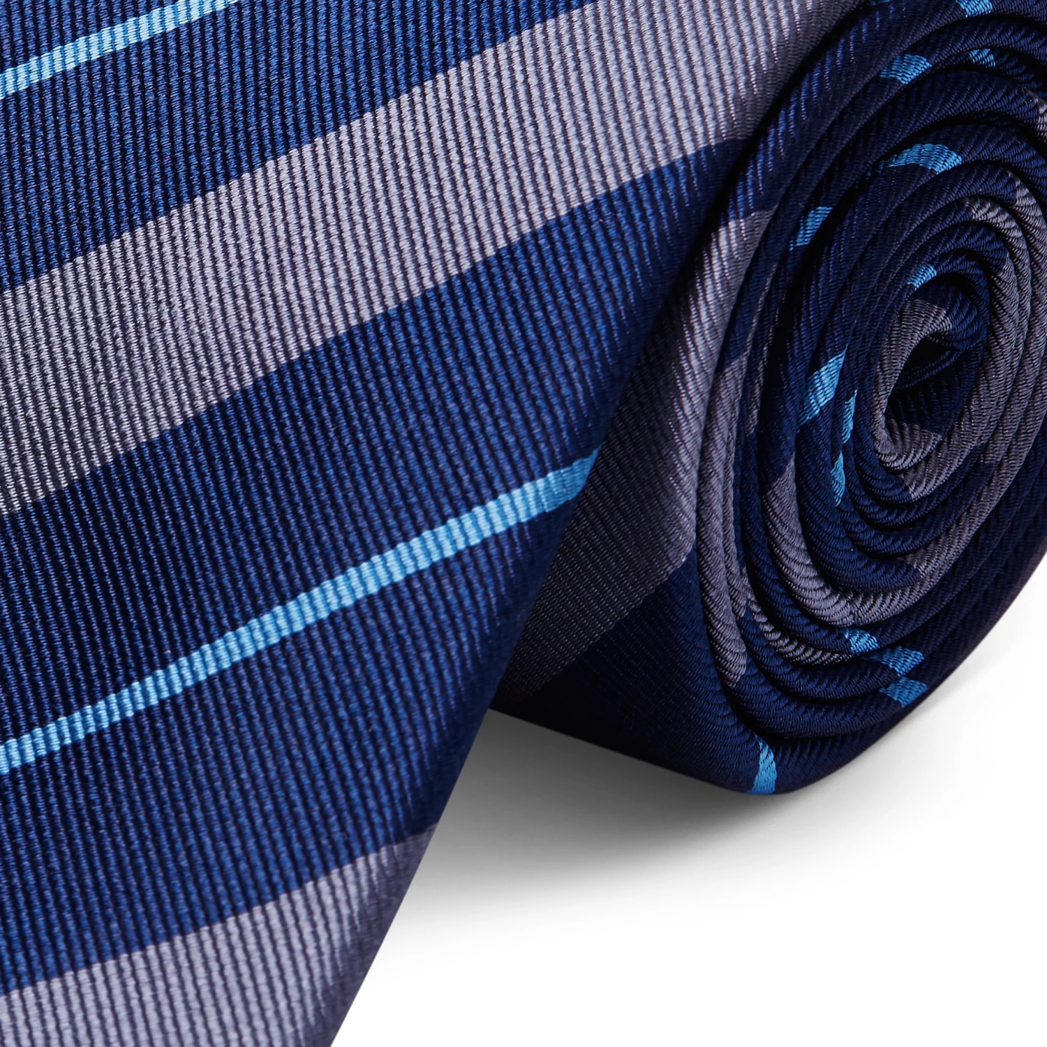 Trendhim Cravate en soie Ă rayures bleu marine, grises et bleu pastel - 8 cm â Image 2