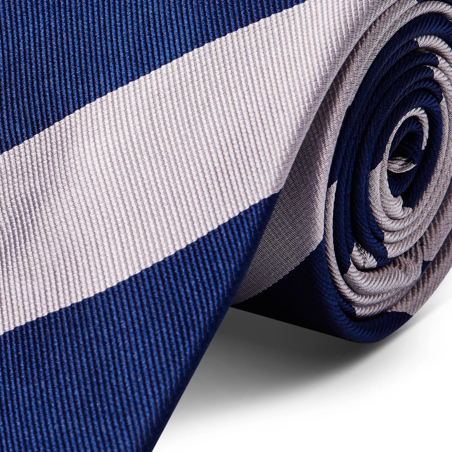 Trendhim Cravate en soie Ă rayures bleu marine et argent - 8 cm â Image 2