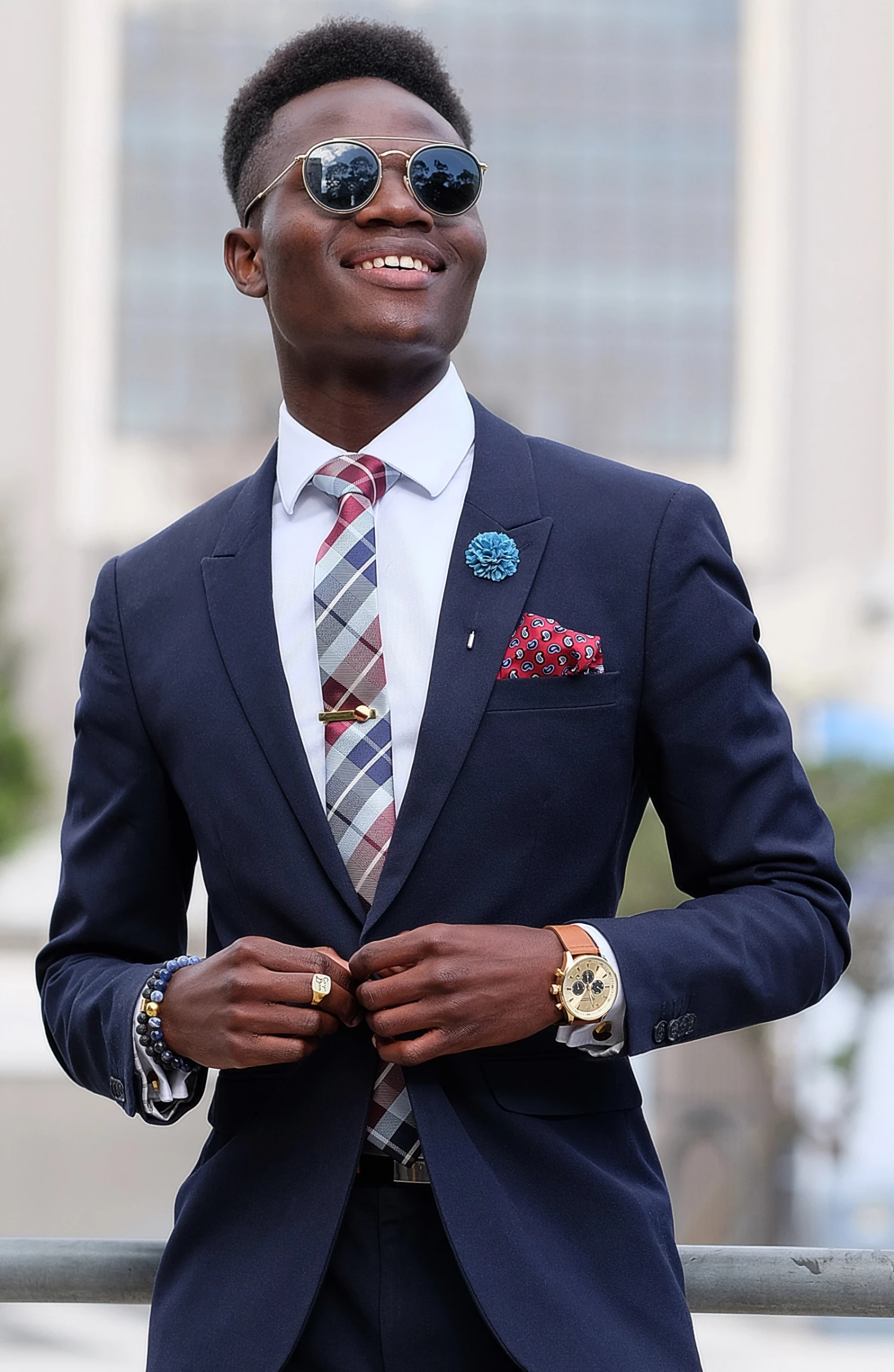 Tailor Toki Cravate écossaise à carreaux bleu et bordeaux – Image 4