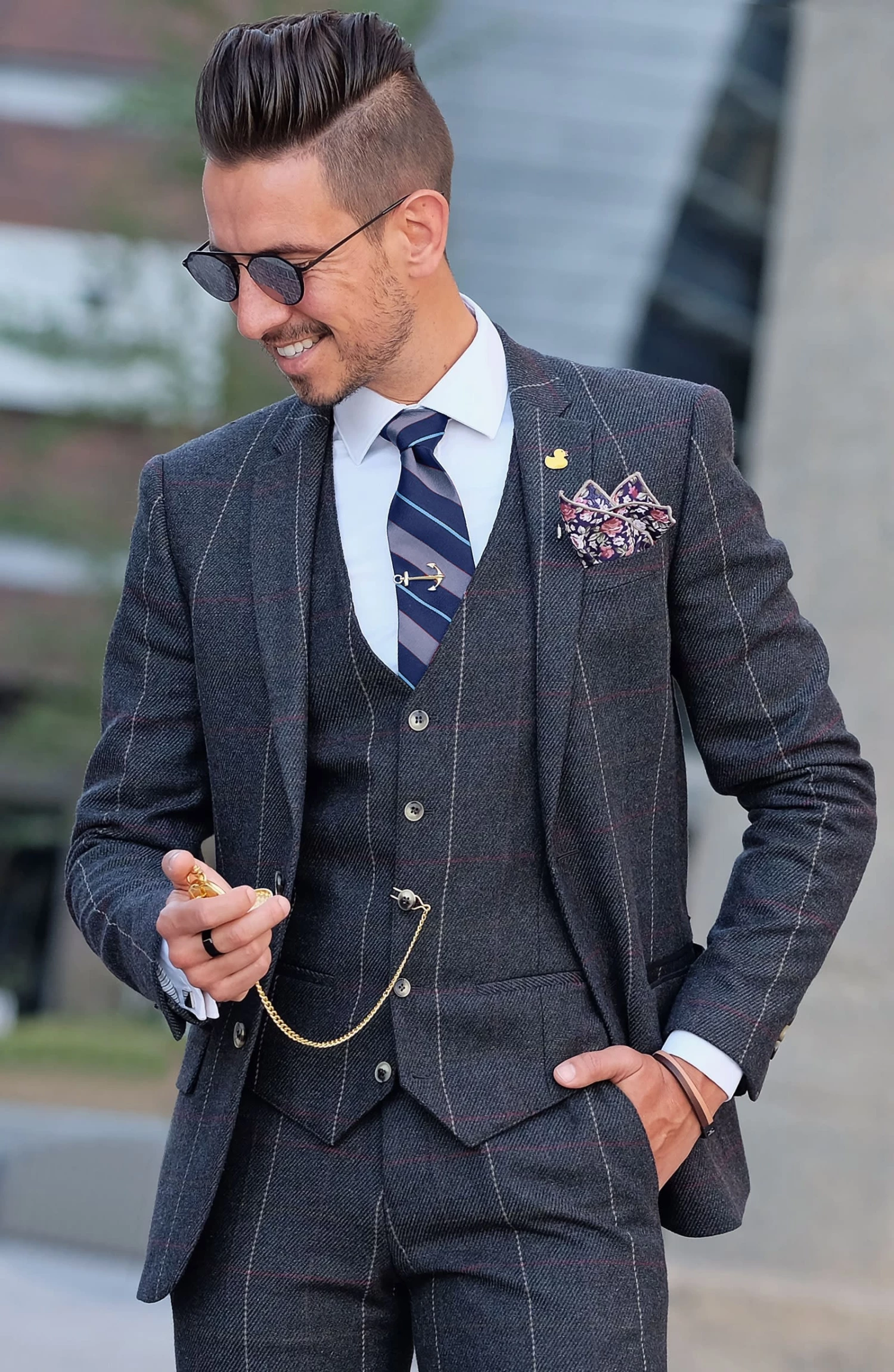 Trendhim Cravate en soie Ă rayures bleu marine, grises et bleu pastel - 8 cm â Image 4