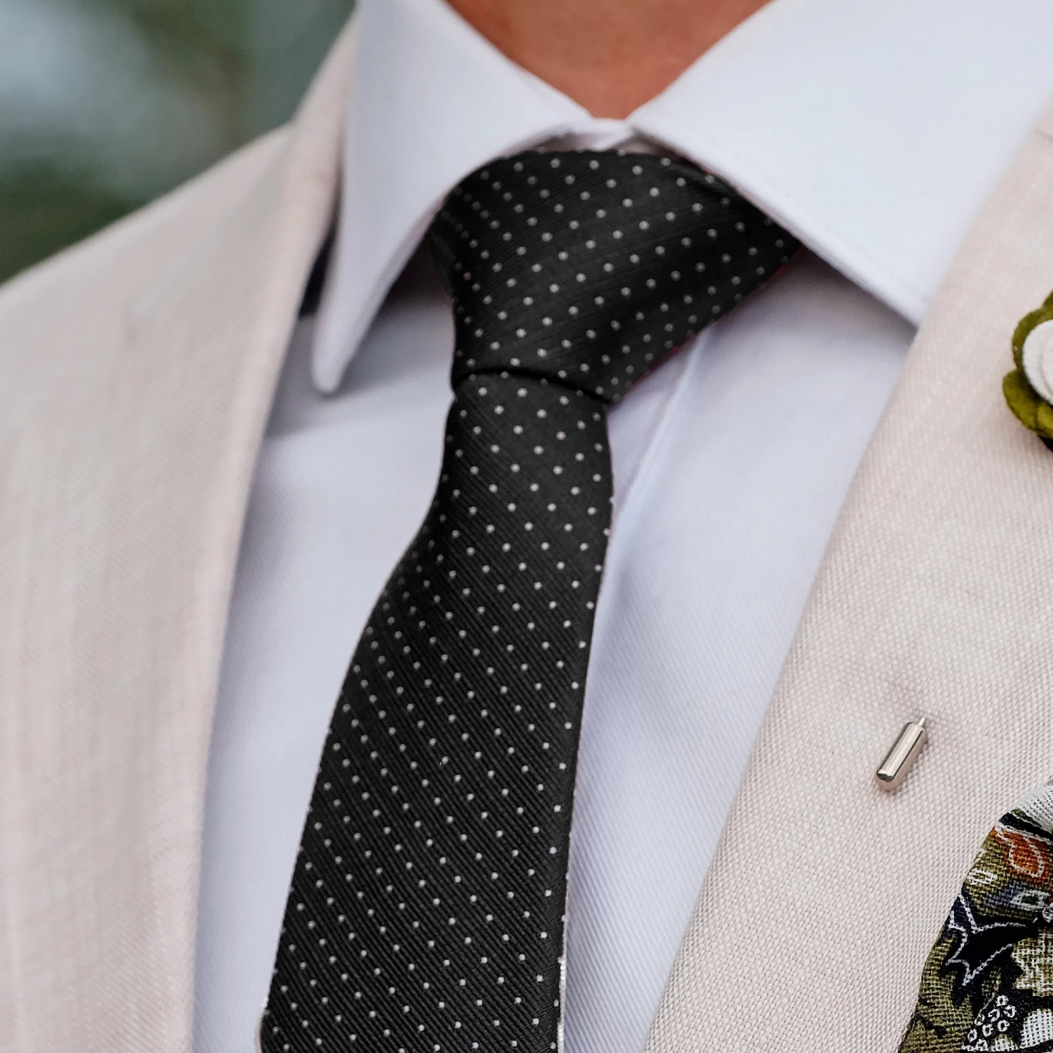 Trendhim Cravate en soie noire Ă pois blancs - 6cm â Image 3