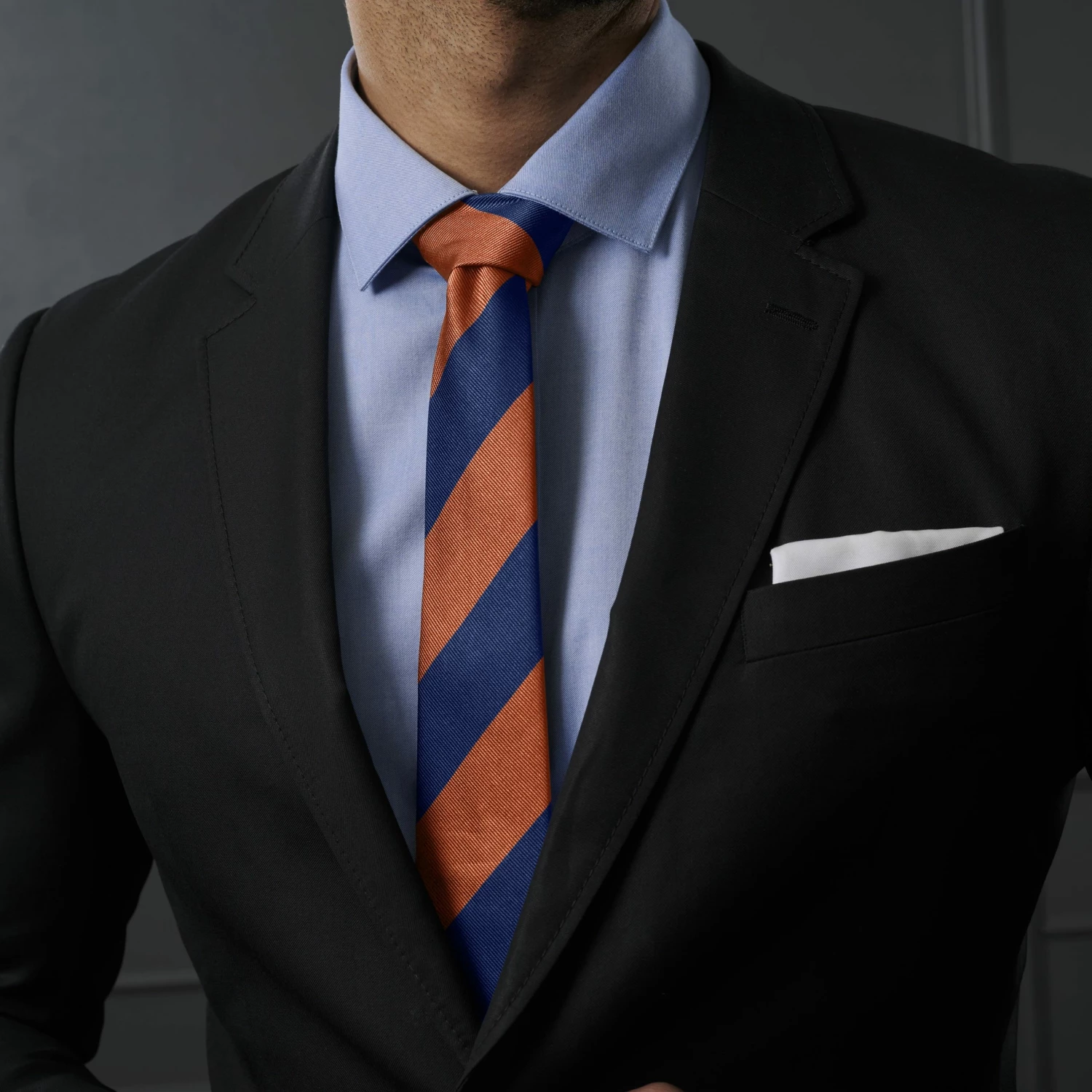 Trendhim Cravate en soie Ă rayures bleu marine et orange - 6 cm â Image 3