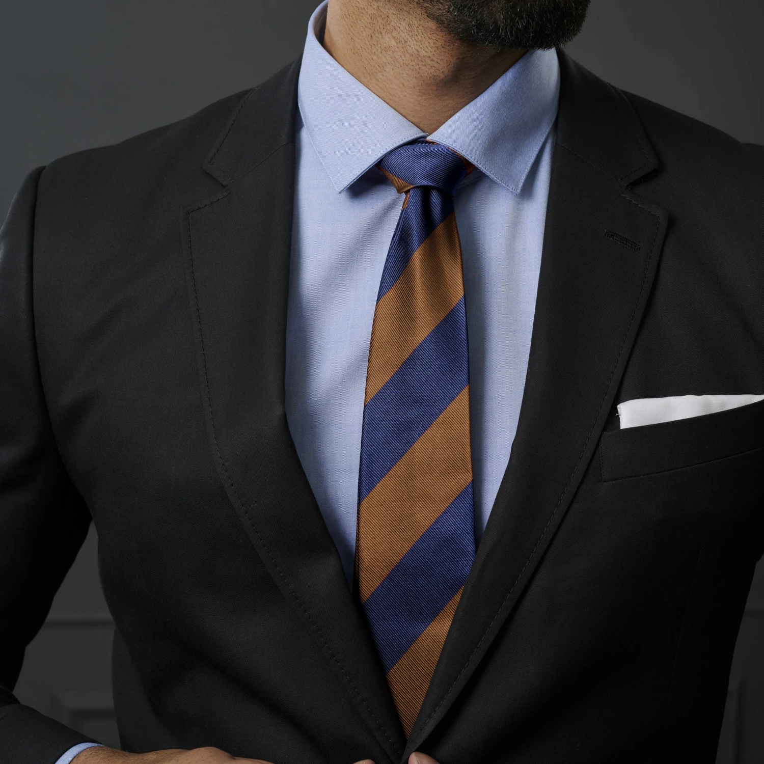 Trendhim Cravate en soie bleu marine et marron - 8 cm â Image 3