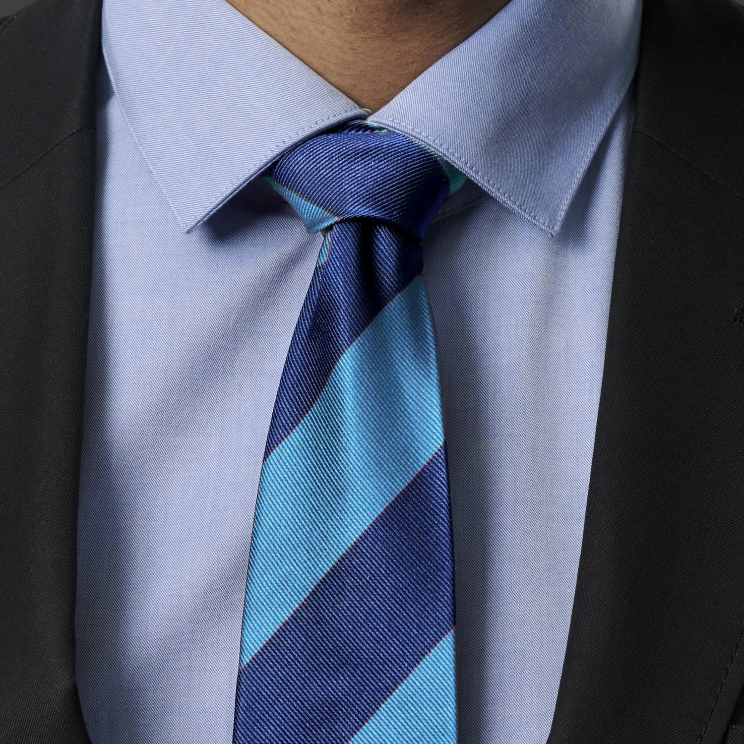 Trendhim Cravate en soie à rayures bleu marine et marine métal - 8 cm – Image 5