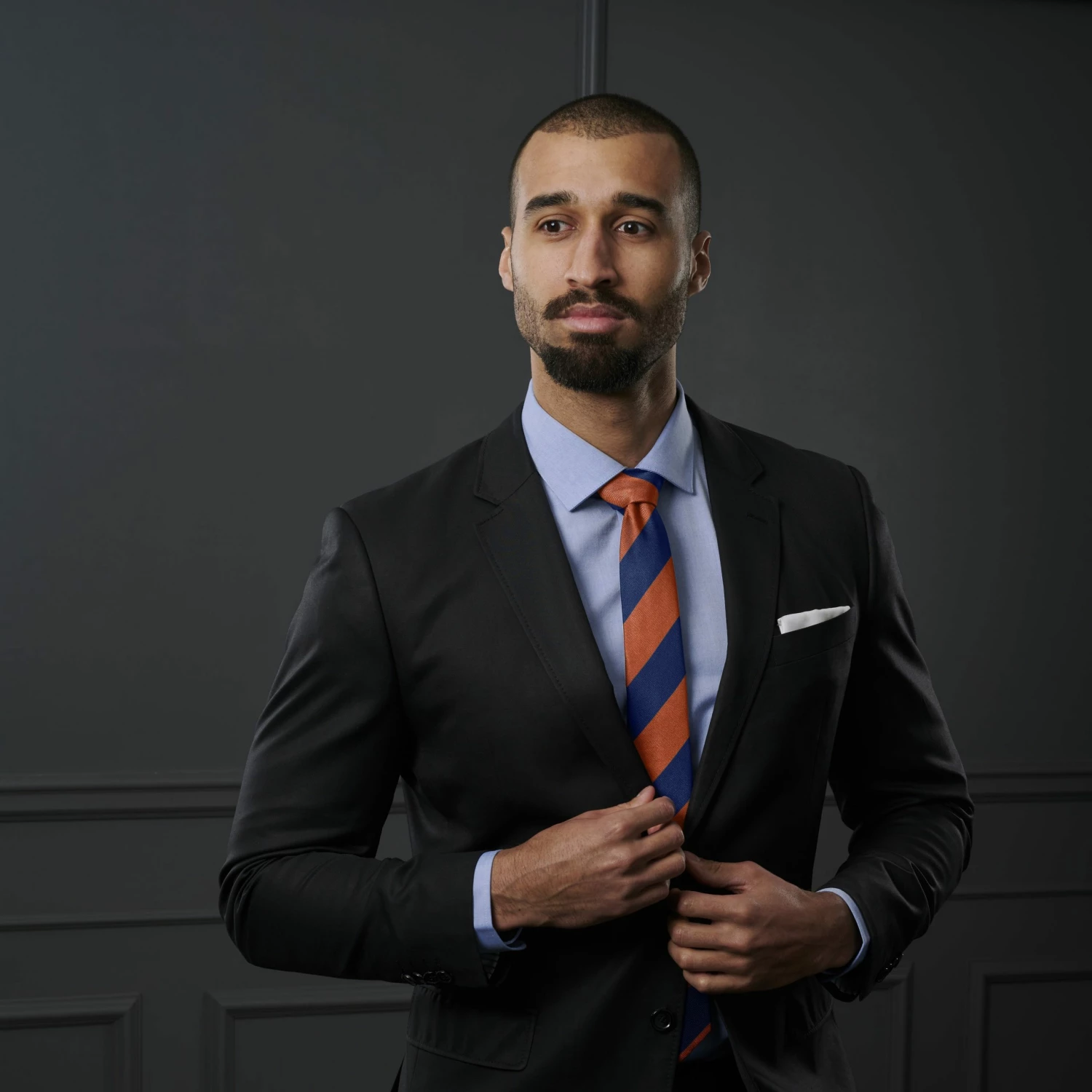 Trendhim Cravate en soie Ă rayures bleu marine et orange - 6 cm â Image 4