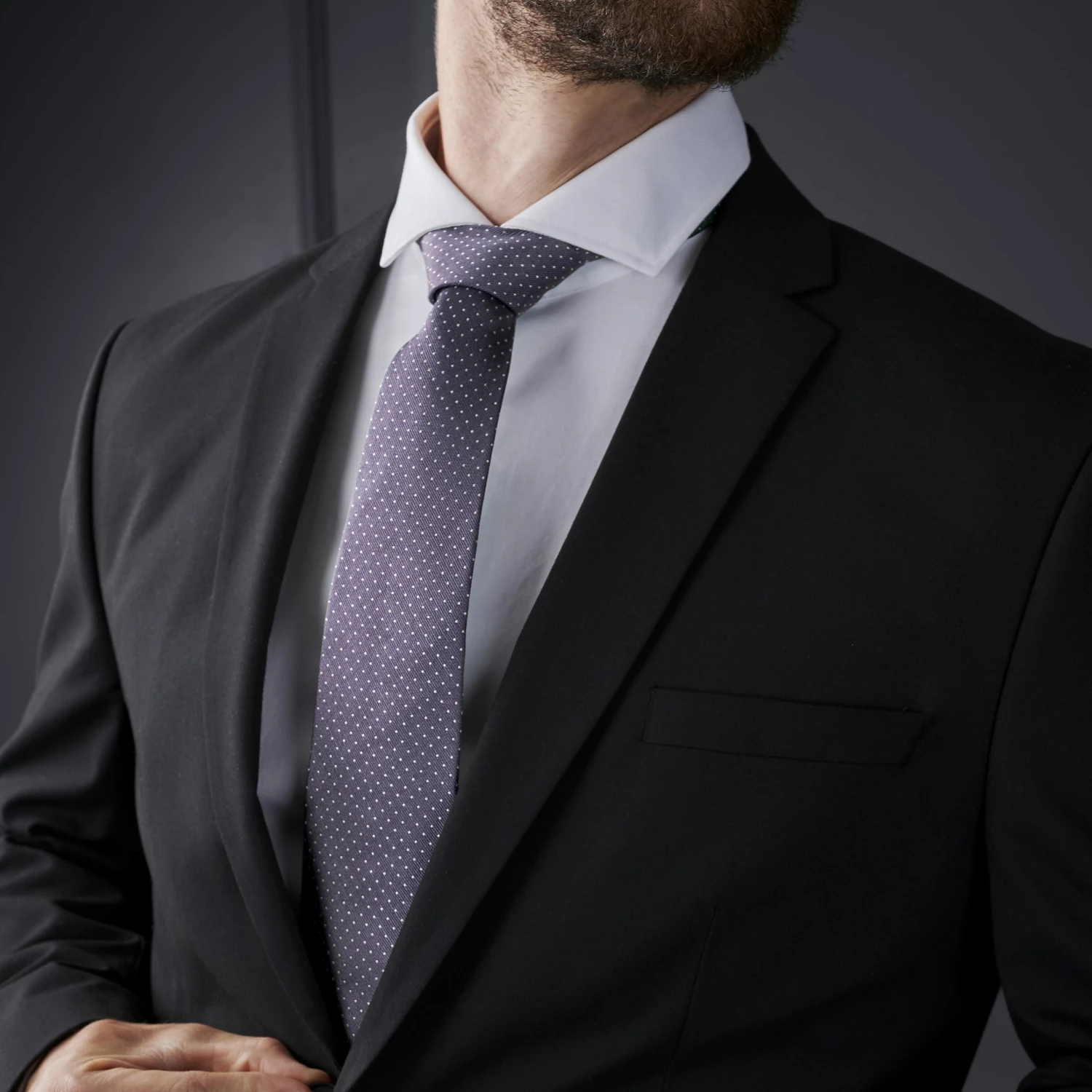 Trendhim Cravate en soie grise Ă pois blancs - 8 cm â Image 3