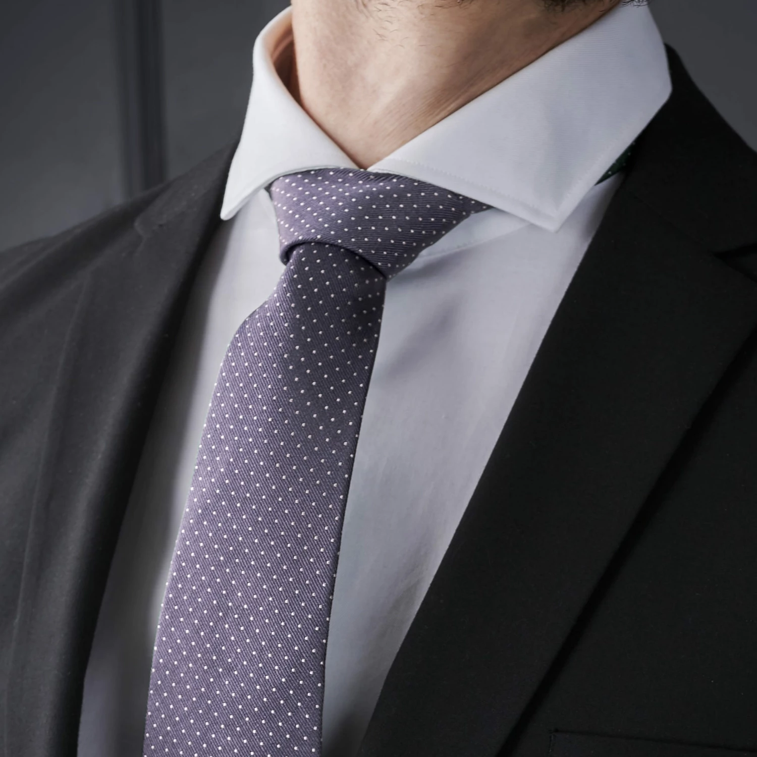 Trendhim Cravate en soie grise Ă pois blancs - 8 cm â Image 5