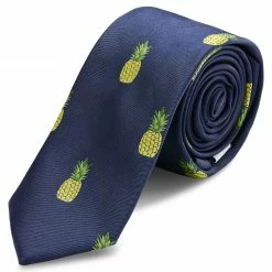 Trendhim Cravate étroite bleu marine à motifs d'ananas